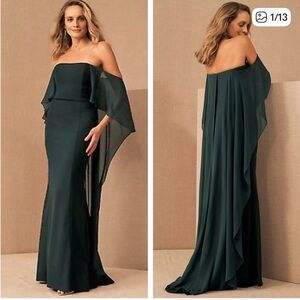 BHLDN Amsale Everly Forest Green Gown Size 8